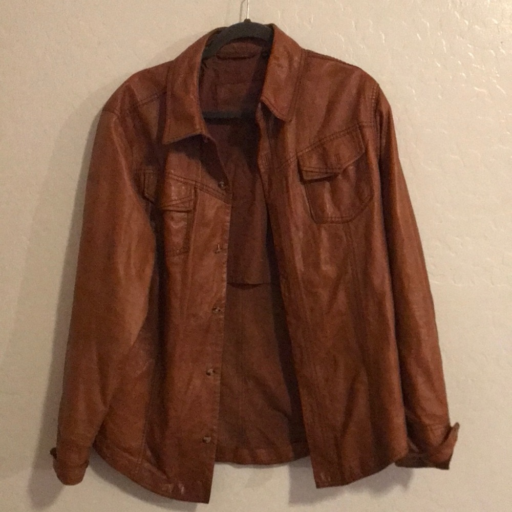 Murano Tan Leather Shirt Jacket